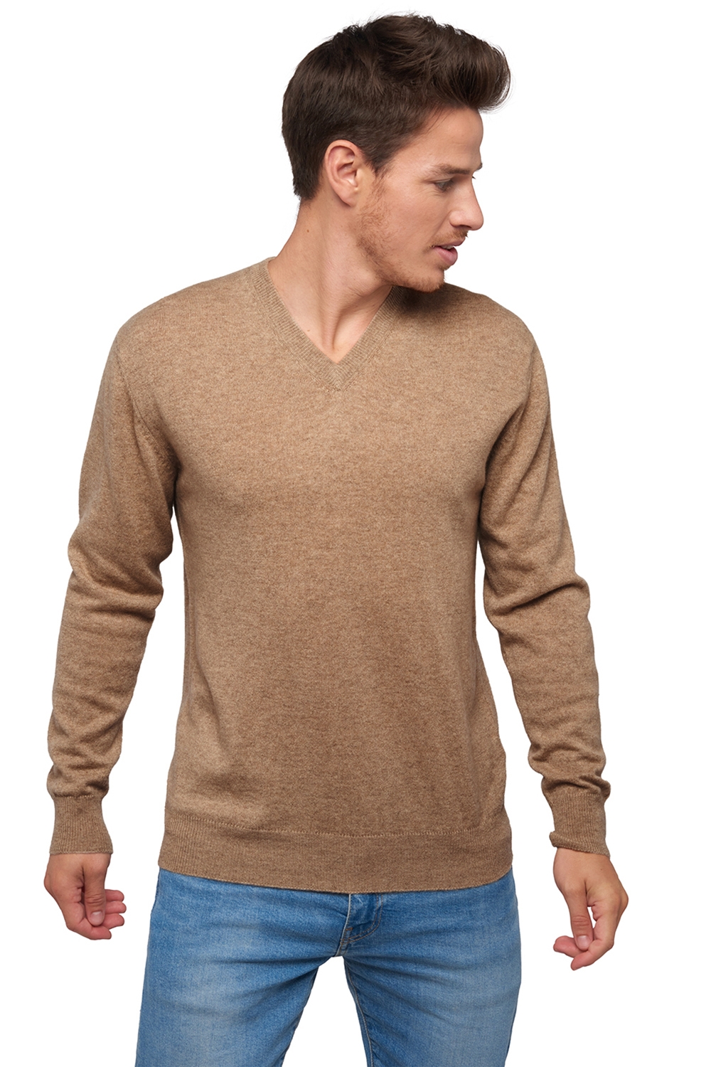 Cachemire Naturel pull homme col v natural poppy 4f natural brown 4xl